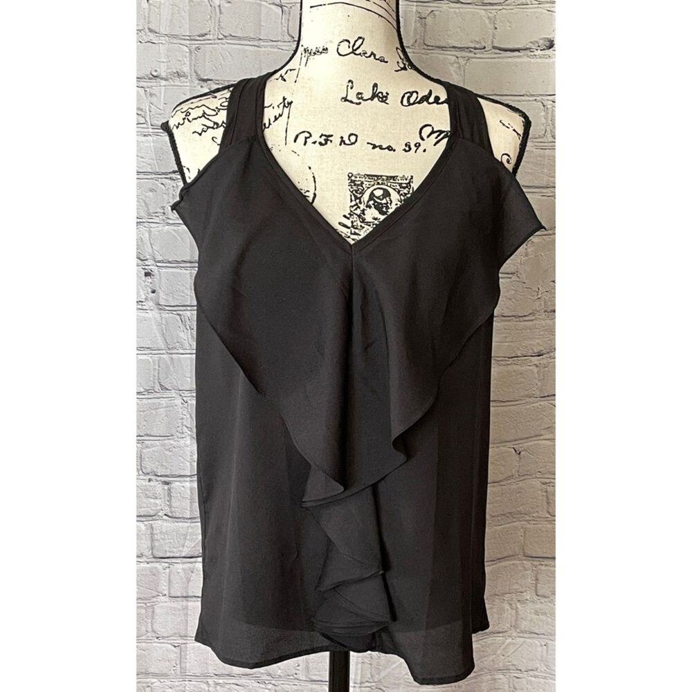 Prevett Women’s Black Ruffle Front Blouse (Size S)